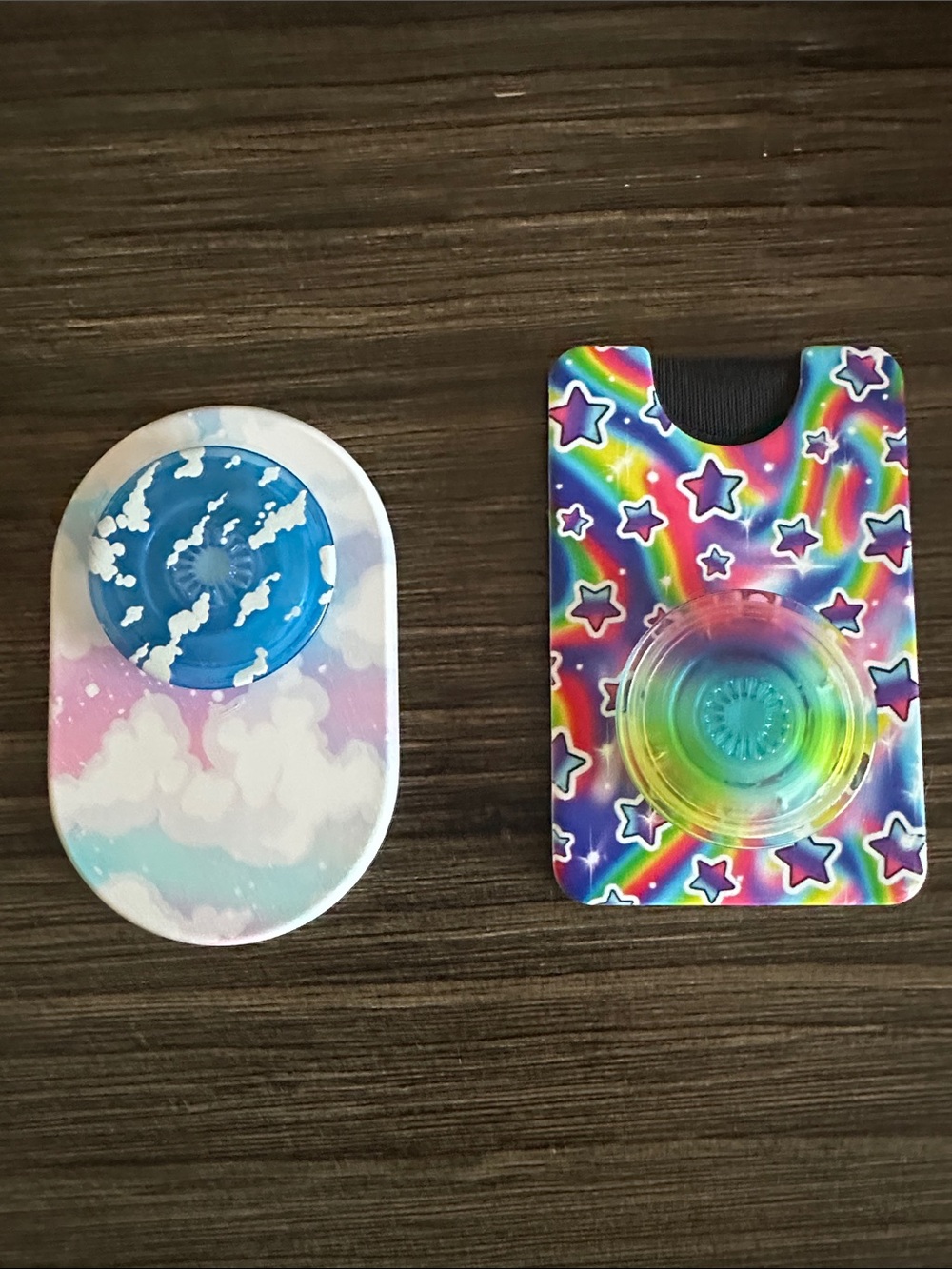 PopSocket-Style Phone Grip & Card Holder Set in Rainbow and Cloud Blue